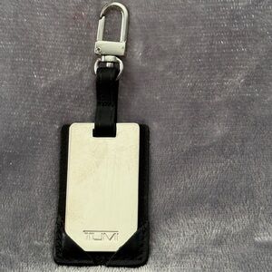TUMI Black Leather Chrome Mirror Luggage Tag VOYAGEUR